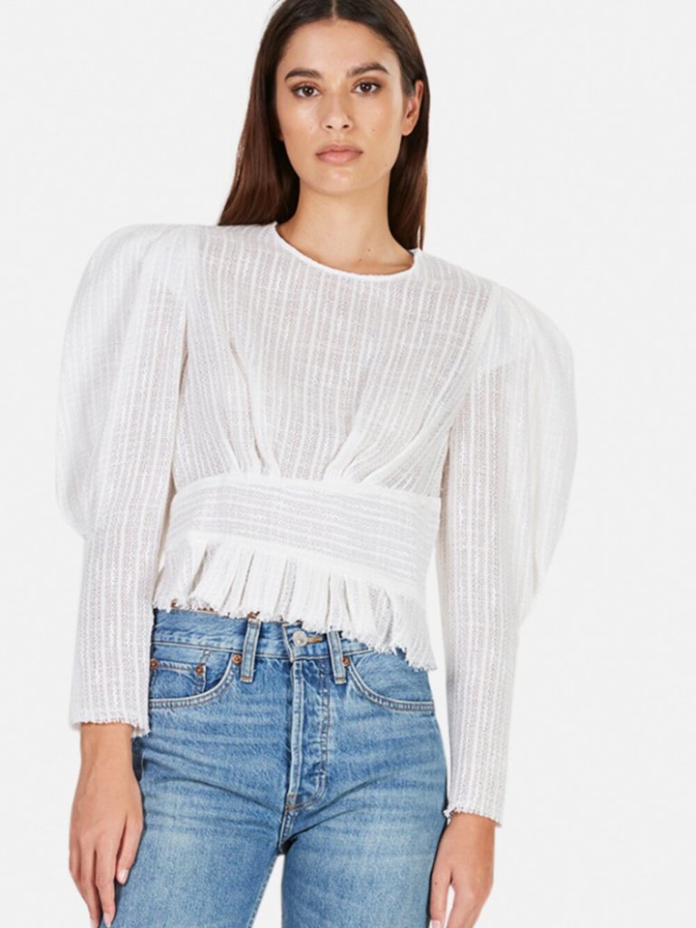 IRO Touvois Top White Knit Puff-Sleeve Sweater Blouse Size XS